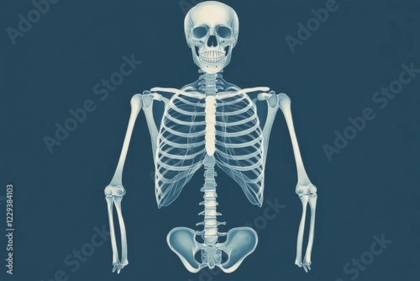 Fototapeta Human skeleton illustration with clear anatomical details in a blue background providing educational insights