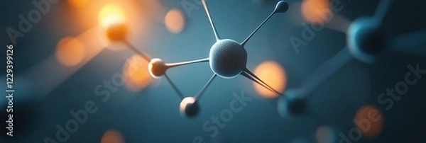 Fototapeta Abstract Background With Interconnected Nodes And Lines, Bokeh Lights On Dark Blue Background