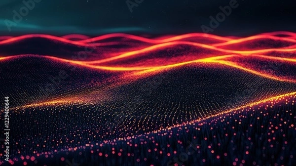 Fototapeta Farm fields with soft neon glow from crops, advanced lighting technology highlighting growth 