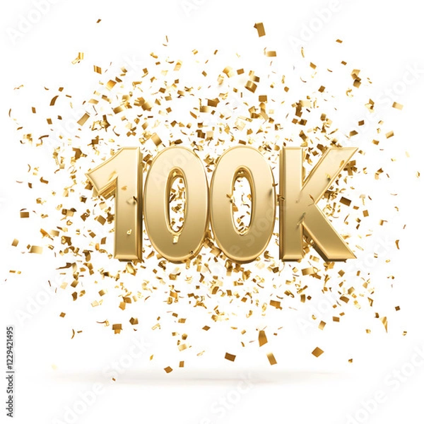 Fototapeta Gold 100k With Gold Confetti. A Golden Milestone Concept.