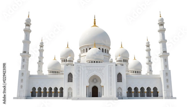 Fototapeta Elegant White Mosque with Multiple Domes – Isolated on transparent Background