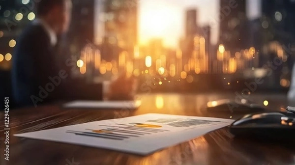 Fototapeta Stockholders Meeting in Progress with Documents and City View