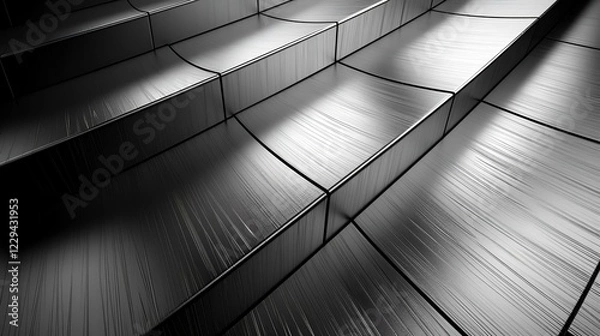 Fototapeta Abstract metallic steps, curved design, light and shadow play, modern architecture background, ideal for tech or design projects