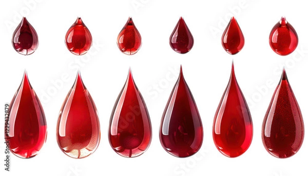 Fototapeta set of Blood drops isolated on transparent background