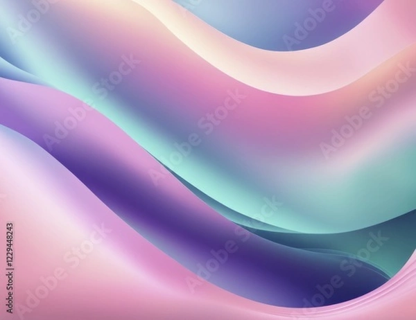 Fototapeta Wavy abstract design in pastel shades of pink, blue, and purple with smooth and calming gradient transitions, AI generated