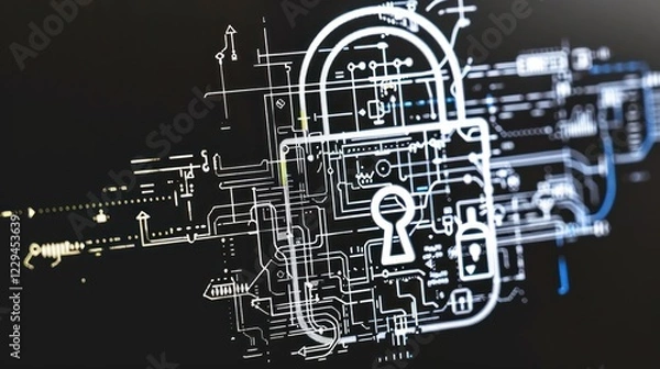 Fototapeta Abstract digital illustration of a padlock symbolizing cybersecurity and data protection