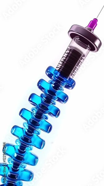 Fototapeta 3D Illustration of a Syringe with Blue Liquid Dispensing into a Cross-Shaped Structure