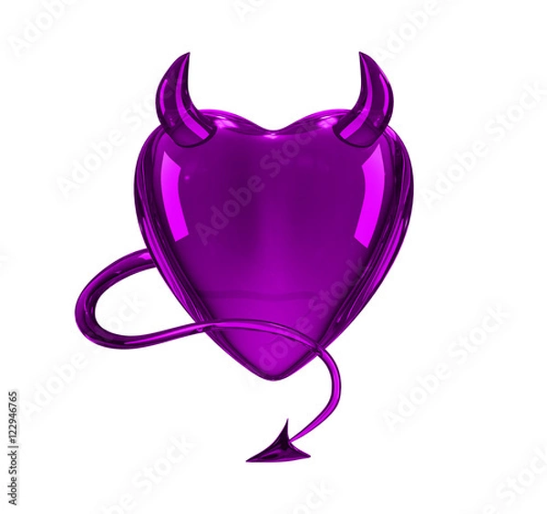 Fototapeta Glossy 3D devil purple heart with horns and tail
