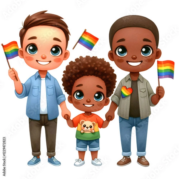 Obraz Pride celebration family portrait urban park illustration colorful joyful inclusivity
