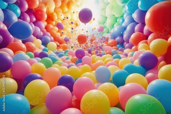 Obraz A vibrant collection of colorful balloons is floating high in the air