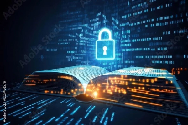 Obraz Digital book with security lock symbol.