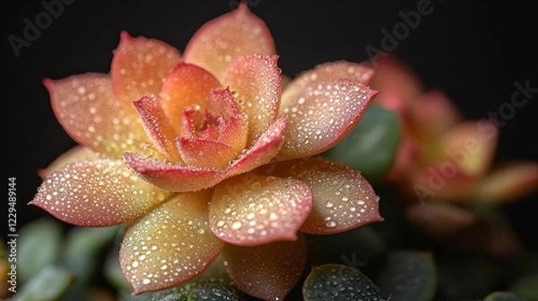 Fototapeta Beautiful close-up of a vibrant succulent with water droplets showcasing nature's intricate details and colors