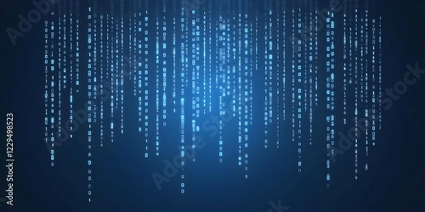 Fototapeta Abstract Blue Binary Code Data Stream Flowing Downward on a Dark Background