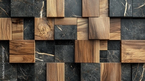 Obraz 3D wood and marble geometric cubes pattern.