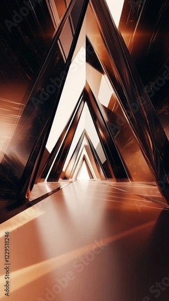 Obraz Abstract copper triangular corridor with bright light.