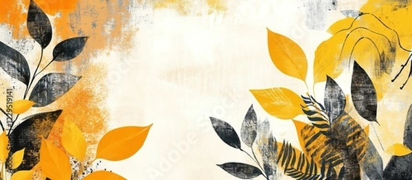 Obraz Abstract botanical art with yellow and gray foliage.