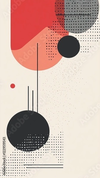 Obraz Abstract geometric background with circles, lines, and halftone texture.