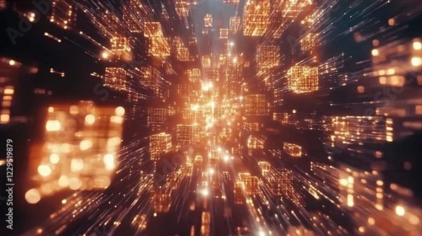 Obraz Abstract futuristic glowing cubes with depth.