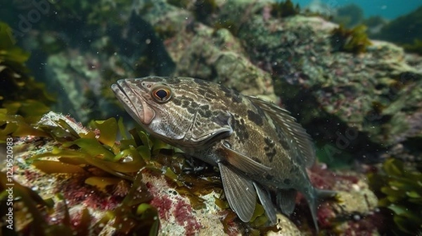 Fototapeta A Magnificent and Distinctive Cod Fish: A Prime Seafood in the Ocean Realm. This large - sized, silver - hued fish is a staple in the seafood market
