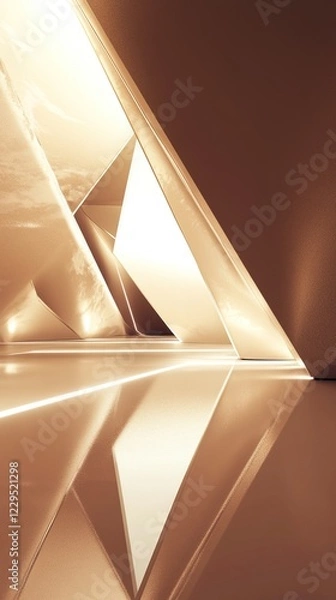 Obraz Abstract golden metallic interior with triangle shapes and reflections.