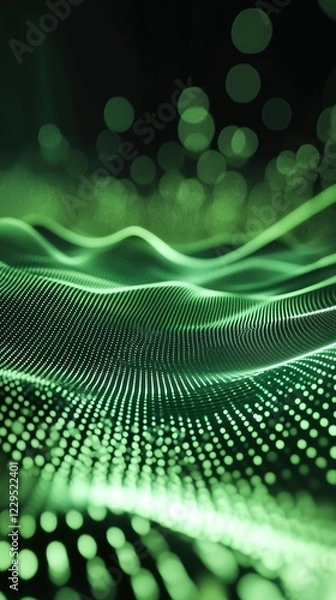 Obraz Abstract green digital landscape with flowing waves.