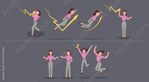 Obraz A woman reflecting for share market expressions. Vector illustration