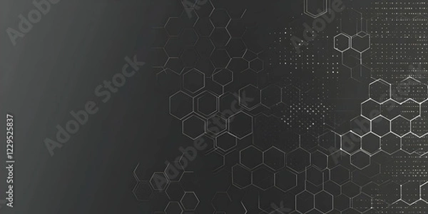 Fototapeta Abstract Background Features Interconnected Hexagons with Subtle Digital Data Overlay on Dark Gray Surface