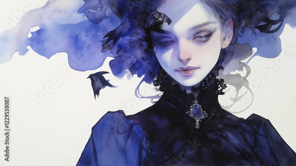 Fototapeta 耽美なゴシックイラスト｜赤い花に囲まれた美しき淑女