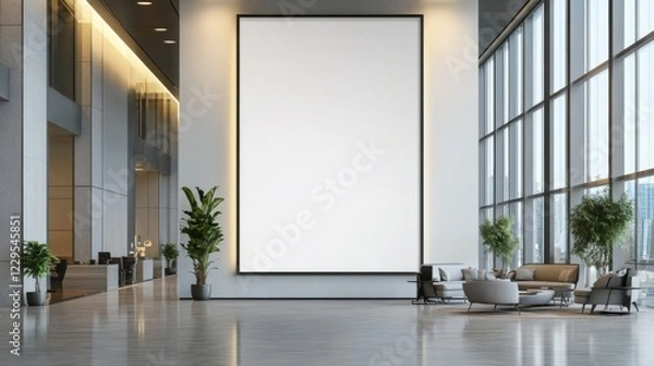 Fototapeta Advertising billboard mock-up in front of modern office building with glass facade