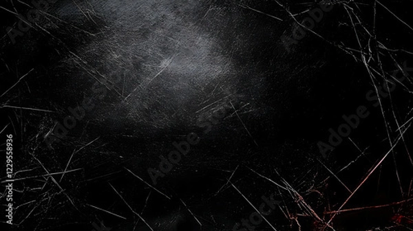 Fototapeta Dark Scratched Surface with Cracks Creates a Textured Abstract Background with Dramatic Lighting