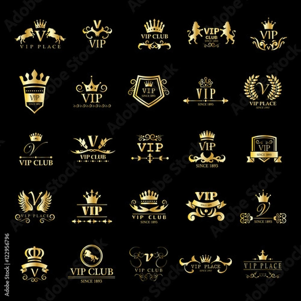 Fototapeta VIP Logo Set - Isolated On Black Background - Vector Illustration, Graphic Design. For Web,Websites,Print,Presentation Templates,Mobile Applications And Promotional Materials