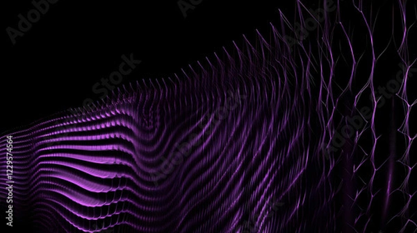 Fototapeta Abstract Purple Wave Pattern Flows Dynamically on a Black Background with Futuristic Design Elements