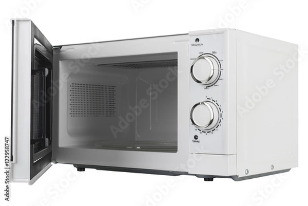 Obraz Nowa biała kuchenka mikrofalowa na białym tle
