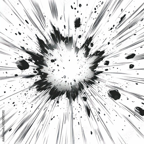 Fototapeta Black ink explosion radiating energy dynamic motion