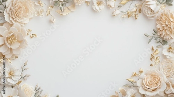 Fototapeta Intricate Handmade Floral Decorative Frame. Floral frame featuring soft colors and textures, perfect for invitations or backgrounds.