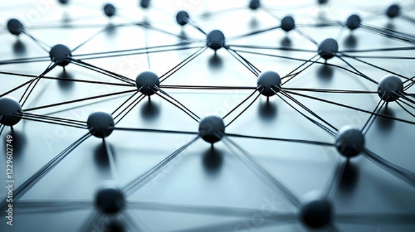 Fototapeta Dynamic network concept with interconnected nodes representing digital communication and data exchange.