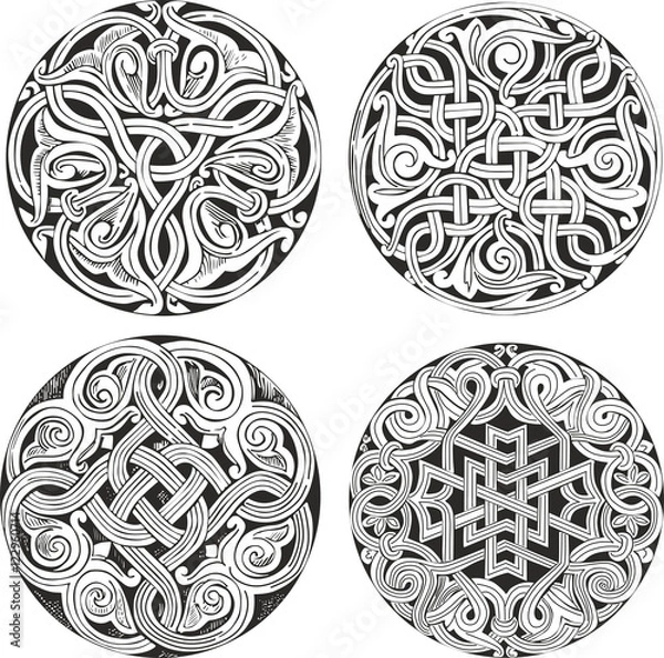 Fototapeta Set of round knot decorative patterns