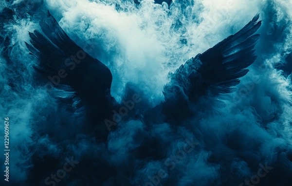 Fototapeta abstract dark background with smoke and angel wings 