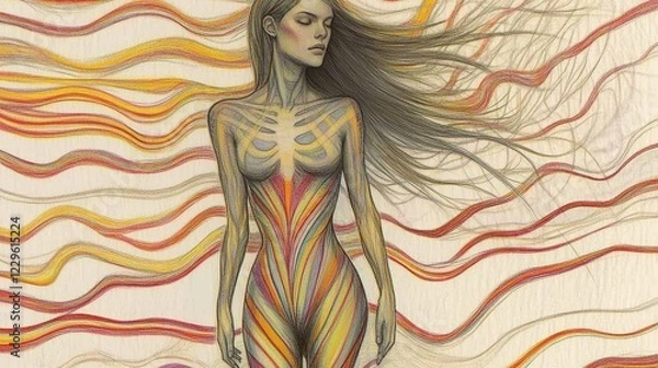 Obraz Woman Form Embracing Flowing Colorful Lines