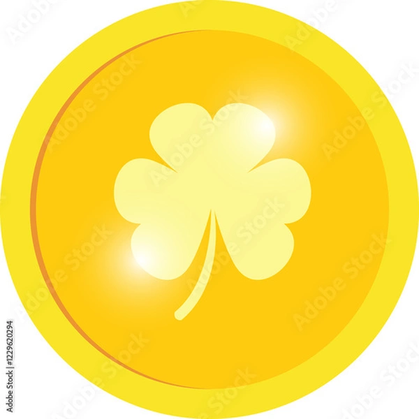 Fototapeta Shiny gold coin with clover image. Png illustration with transparent background