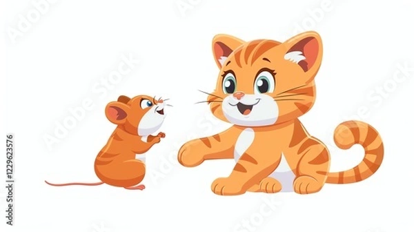 Fototapeta A cartoon cat and mouse are looking at each other.