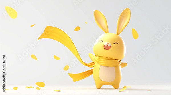 Obraz 3D yellow bunny in yellow scarf isolated on white