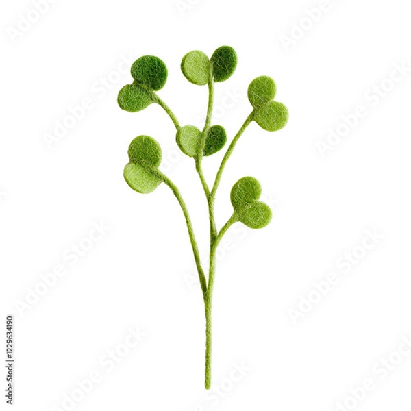 Fototapeta A delicate green plant branch with heart-shaped leaves and slender stems.