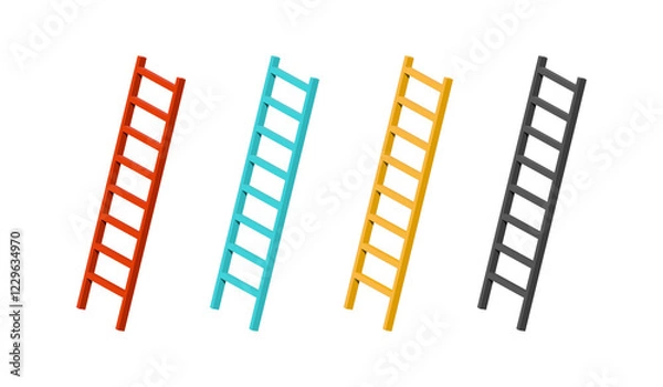 Obraz Colored ladders, set of ladders isolated on a white background. 