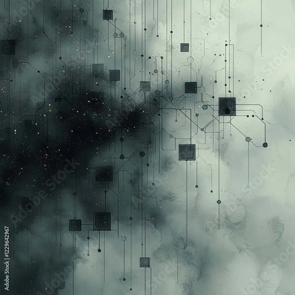 Fototapeta Abstract circuit design dark grey textured background