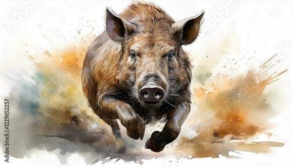 Obraz 走るイノシシ　イラストレーション