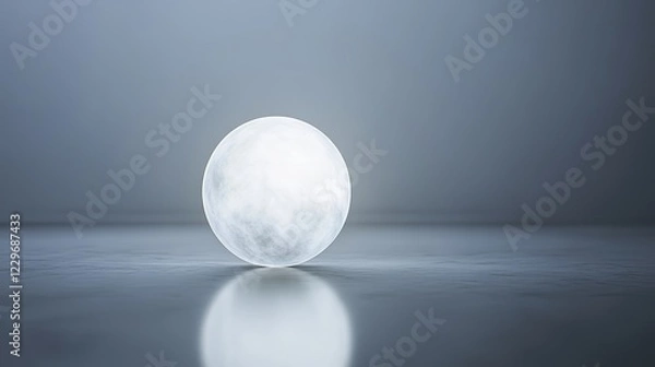 Fototapeta Glowing abstract sphere on a reflective surface, blending soft light and natural textures, symbolizing harmony and modern elegance.