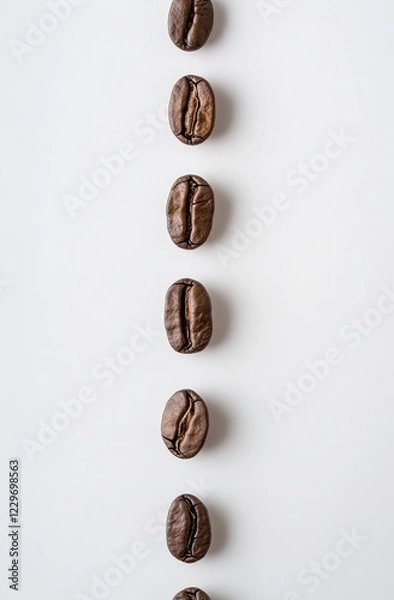 Fototapeta A vertical line of coffee beans on the right side on a white background
