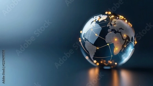 Fototapeta A futuristic globe with glowing connections, symbolizing global communication and technology advancements.