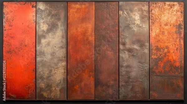 Fototapeta Close-up of oxidized metal with varying rust shades and surface imperfections, ideal for creating a rugged, raw background